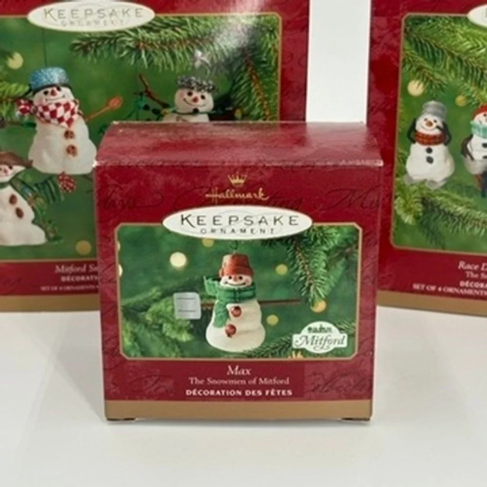 Hallmark Snowmen of Mitford Ornament Lot of 3 Jubilee Race Down‎ Main Street Max